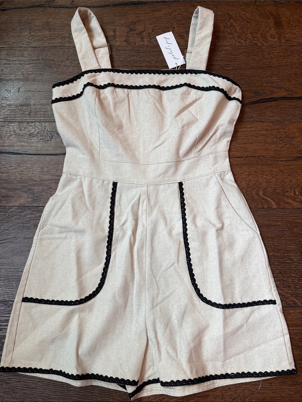 NWT Petal & Pup Cream Romper with Black Trim
